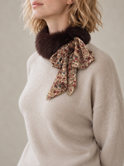 Cuello choker Marrón lazo flores
